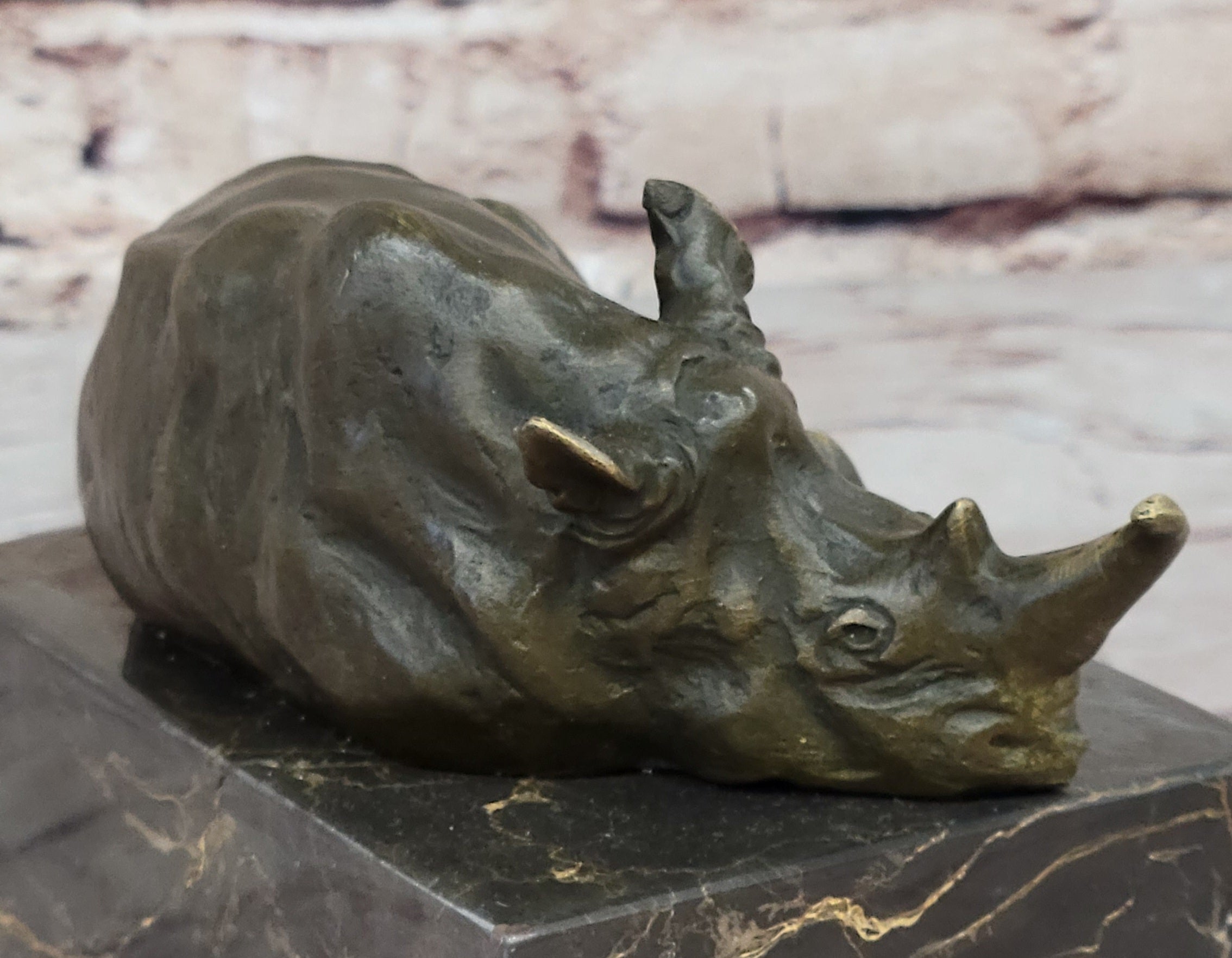 Rhinoceros Rhino Bookend Bronze Lost Wax Casting Marble Base