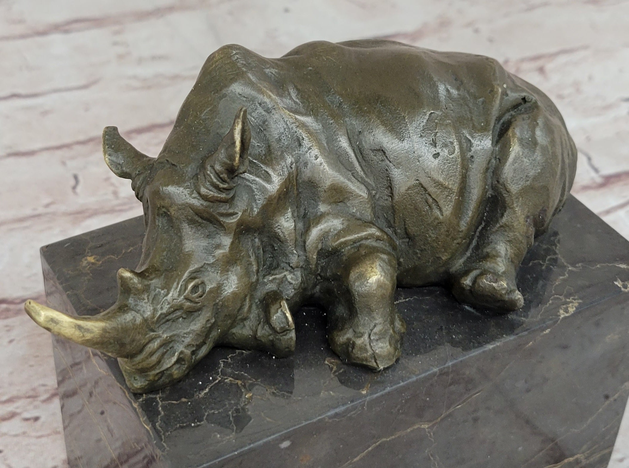 Rhinoceros Rhino Bookend Bronze Lost Wax Casting Marble Base