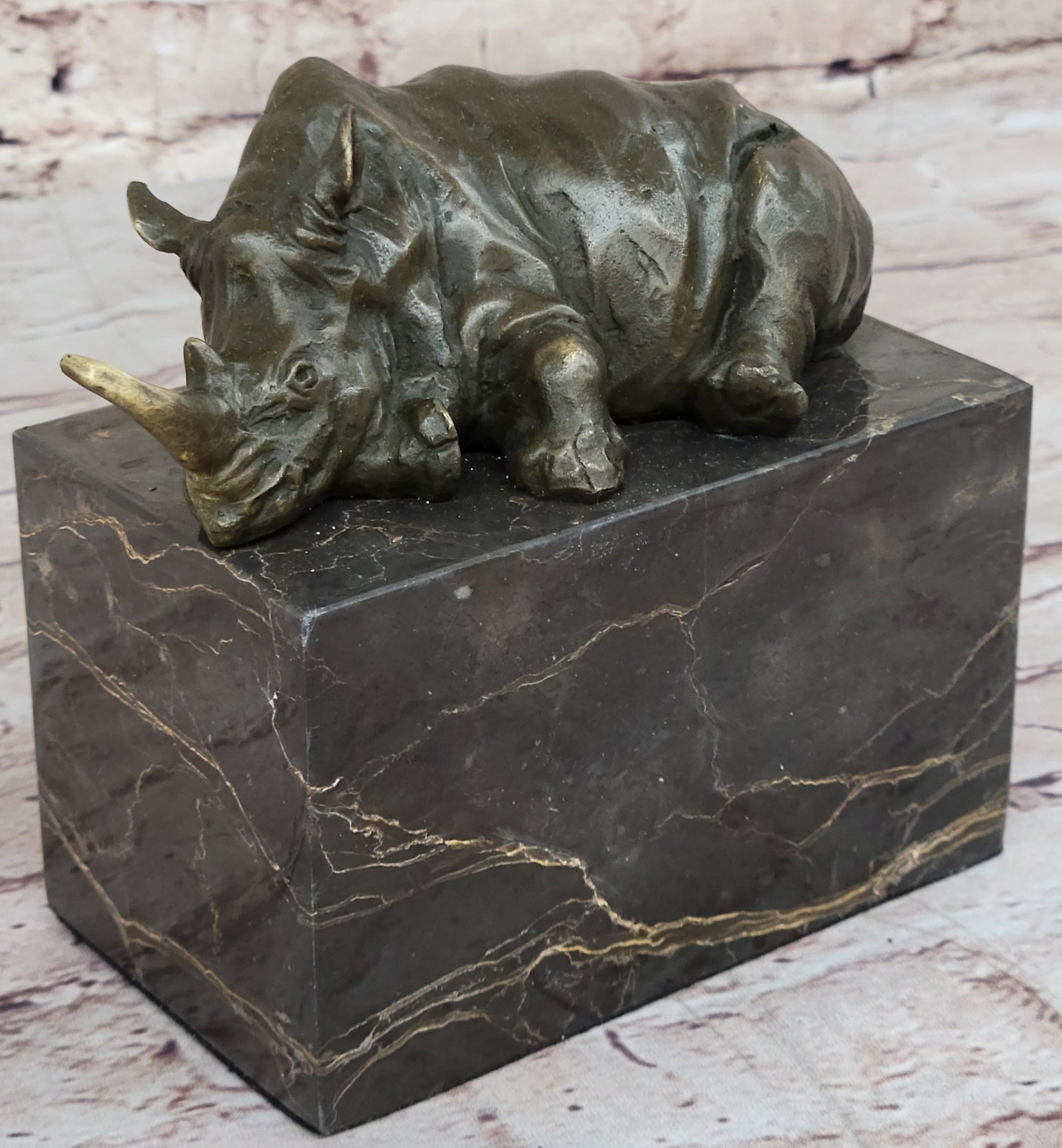 Rhinoceros Rhino Bookend Bronze Lost Wax Casting Marble Base