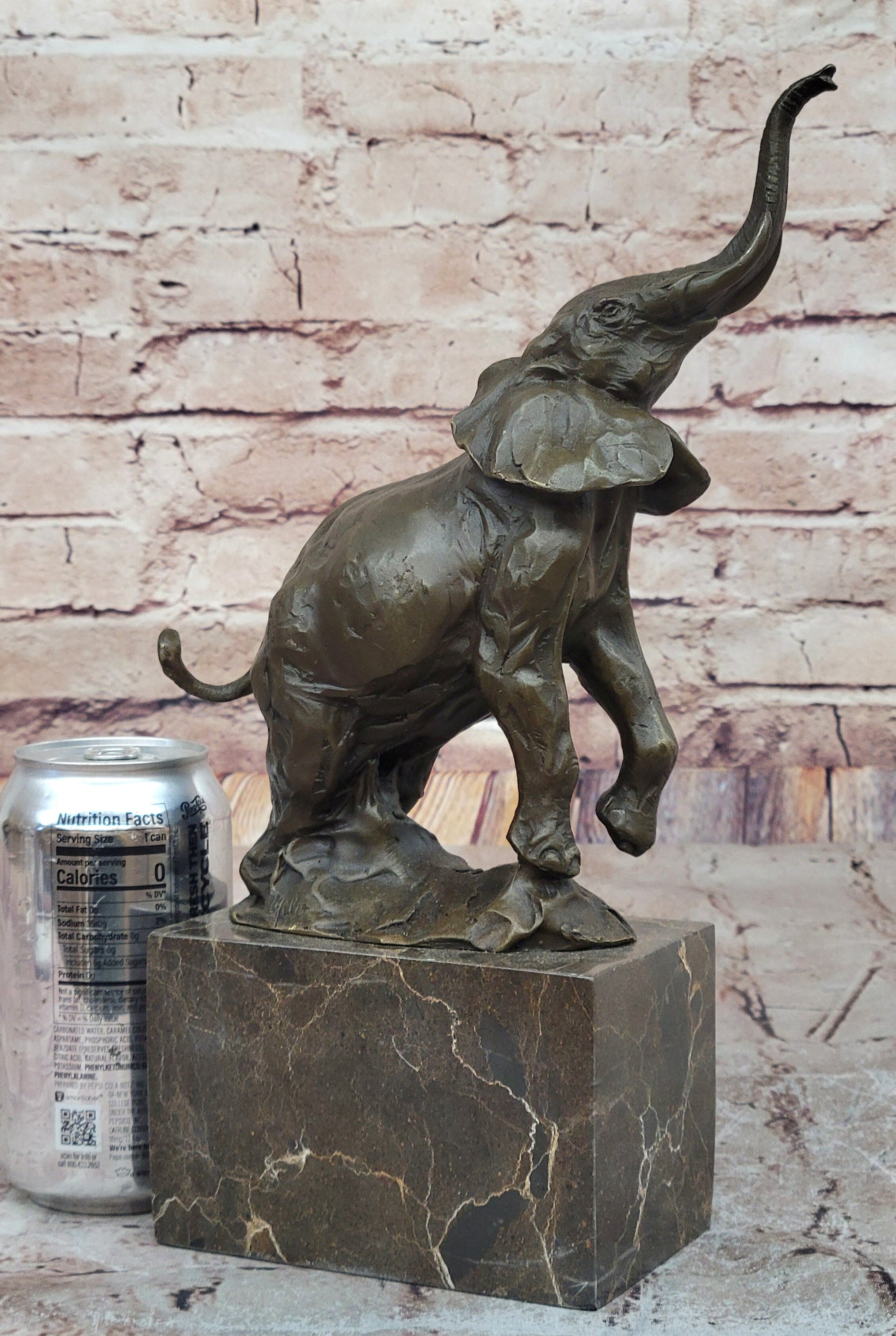 Elephant Standing on Hind Legs Bronze Sculpture Signed Art