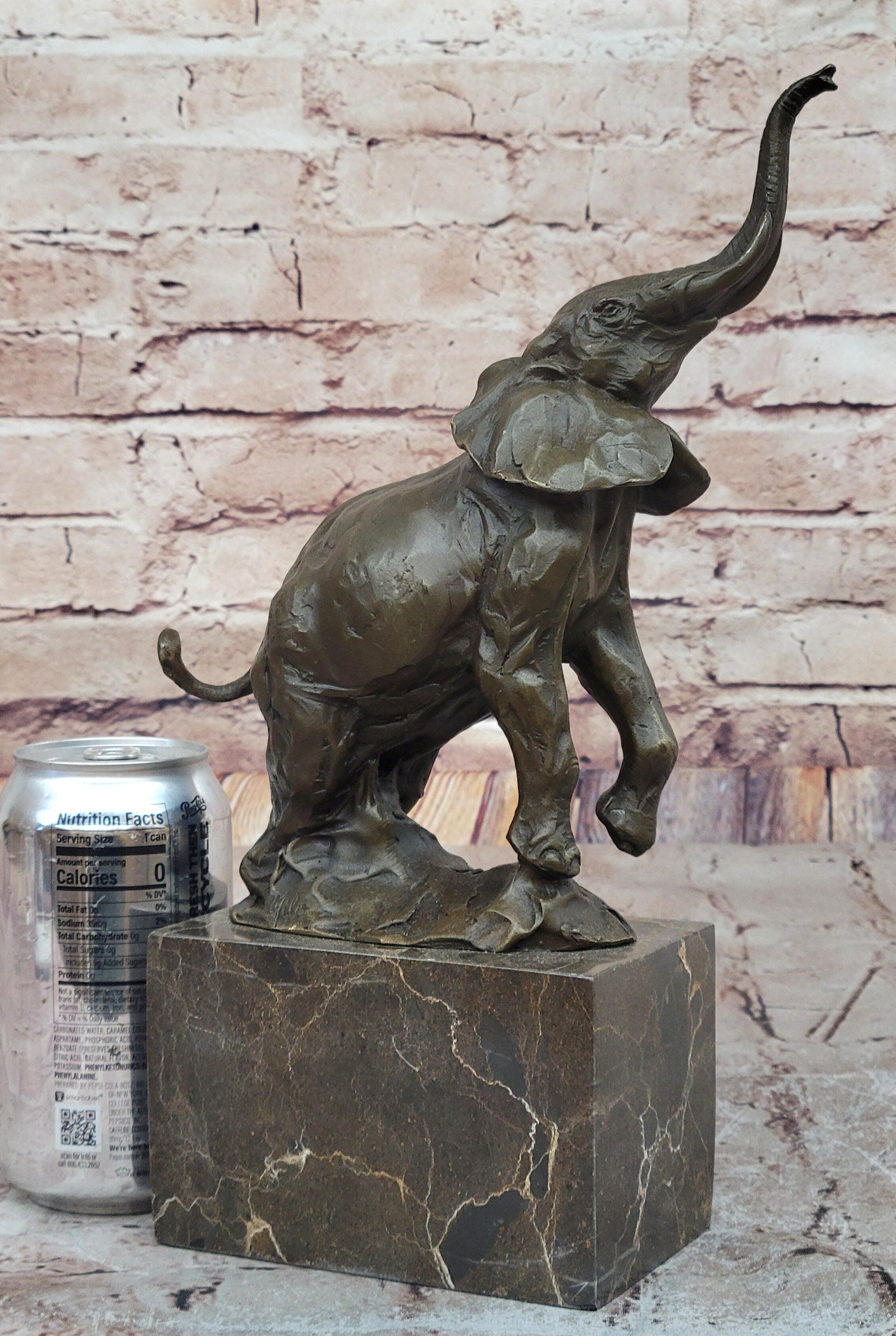 Elephant Standing on Hind Legs Bronze Sculpture Signed Art