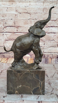 Elephant Standing on Hind Legs Bronze Sculpture Signed Art