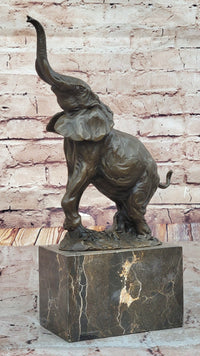 Elephant Standing on Hind Legs Bronze Sculpture Signed Art
