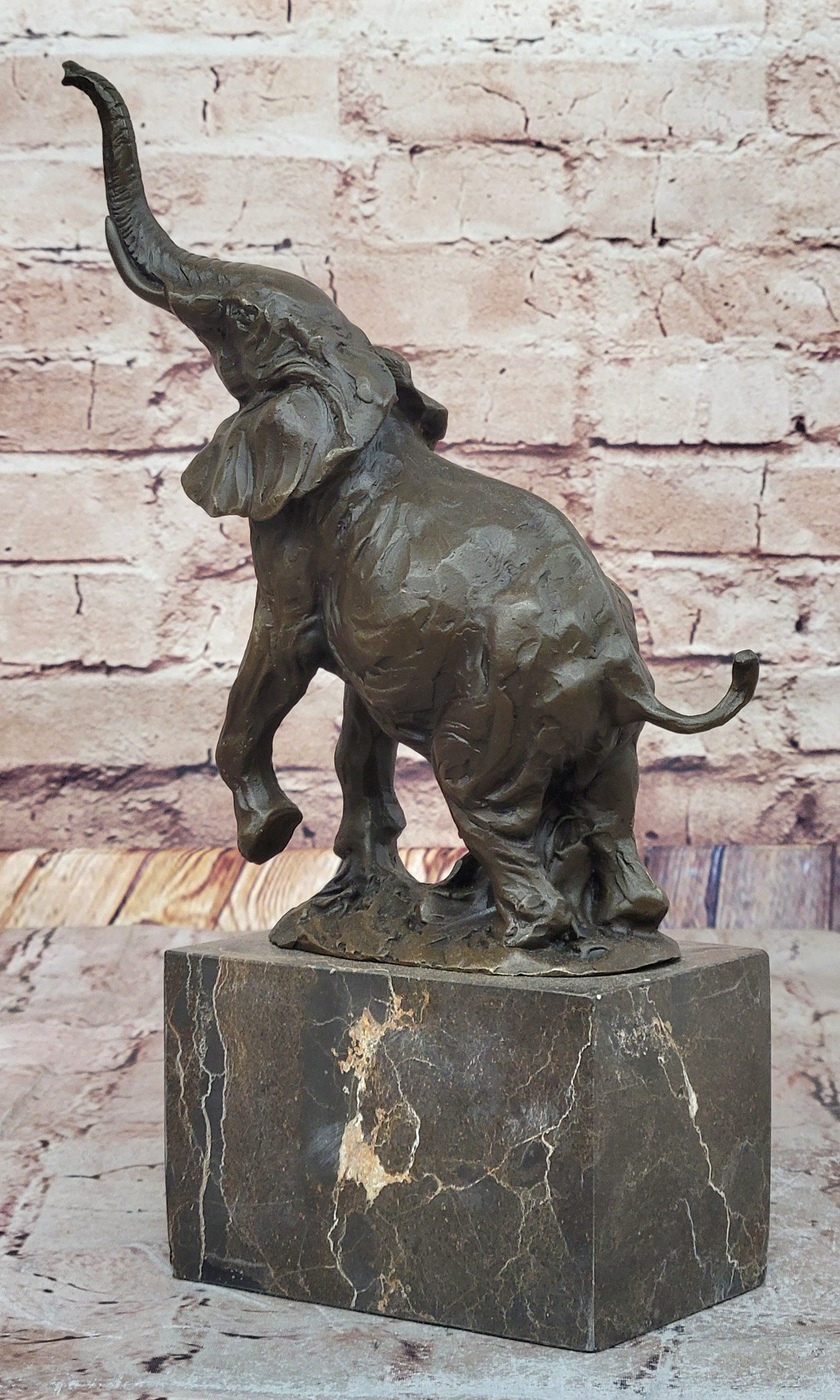 Elephant Standing on Hind Legs Bronze Sculpture Signed Art
