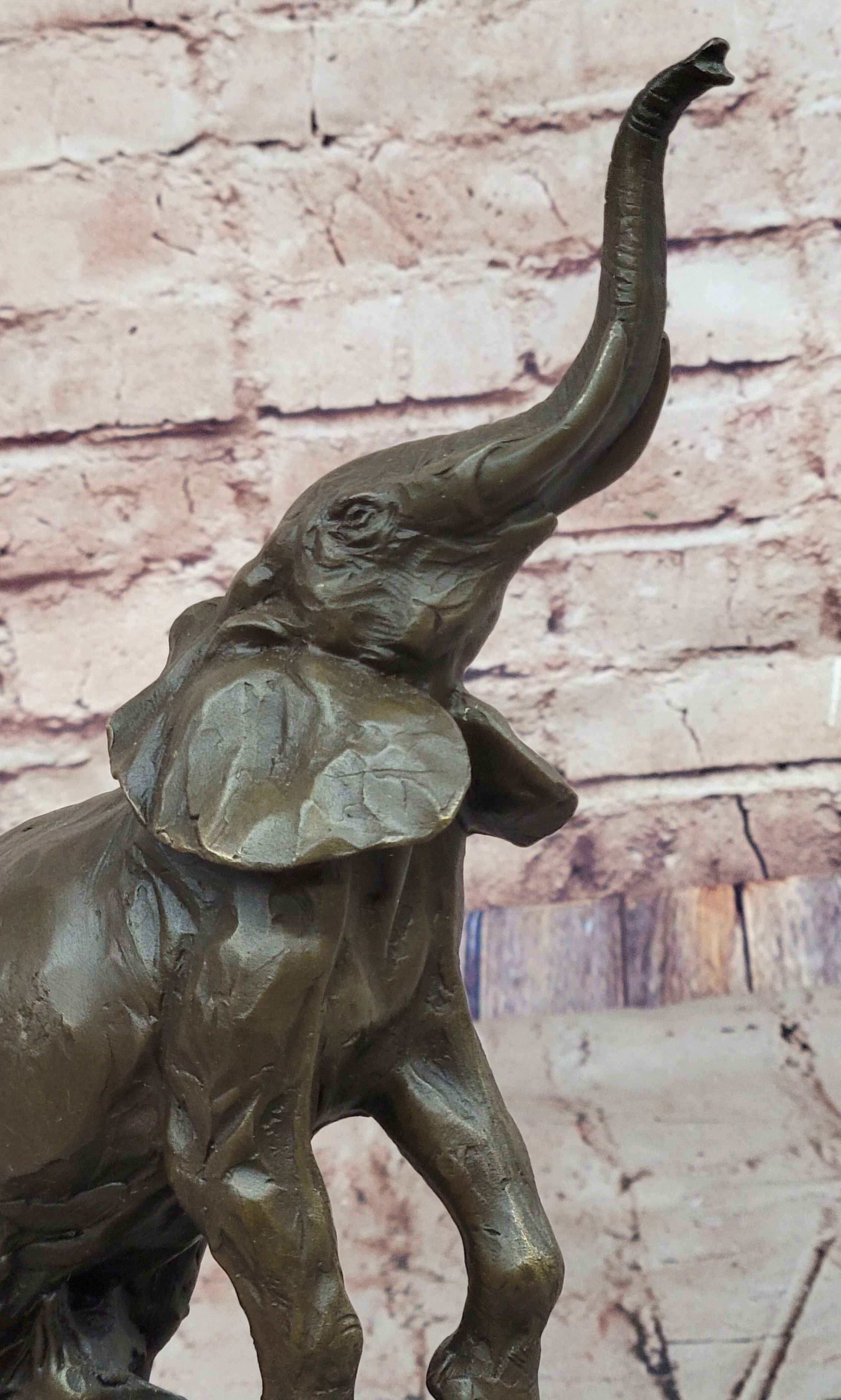 Elephant Standing on Hind Legs Bronze Sculpture Signed Art
