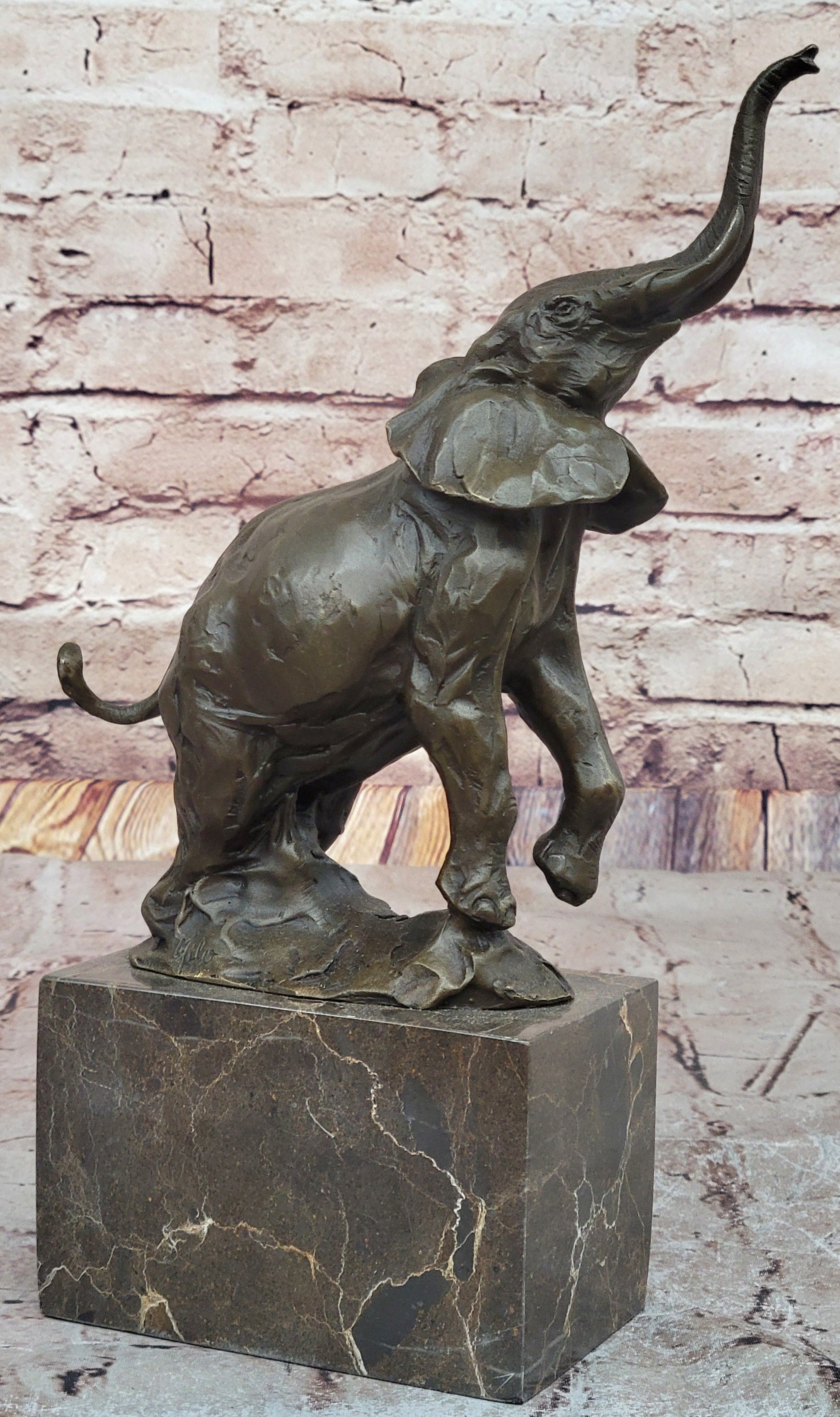 Elephant Standing on Hind Legs Bronze Sculpture Signed Art
