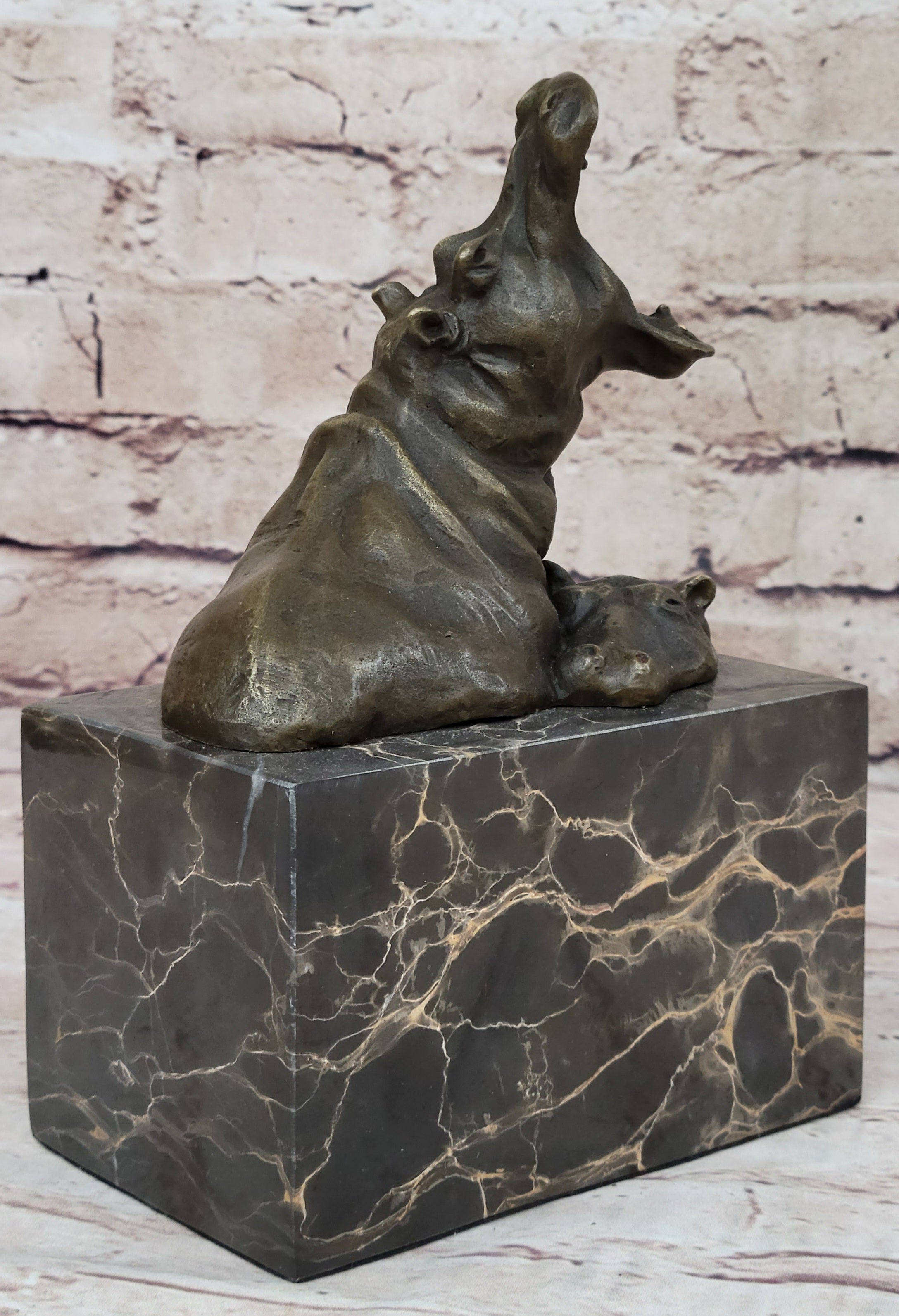 Bronze Hippopotamus Miniature Hippo Sculpture 7.5" x 5"