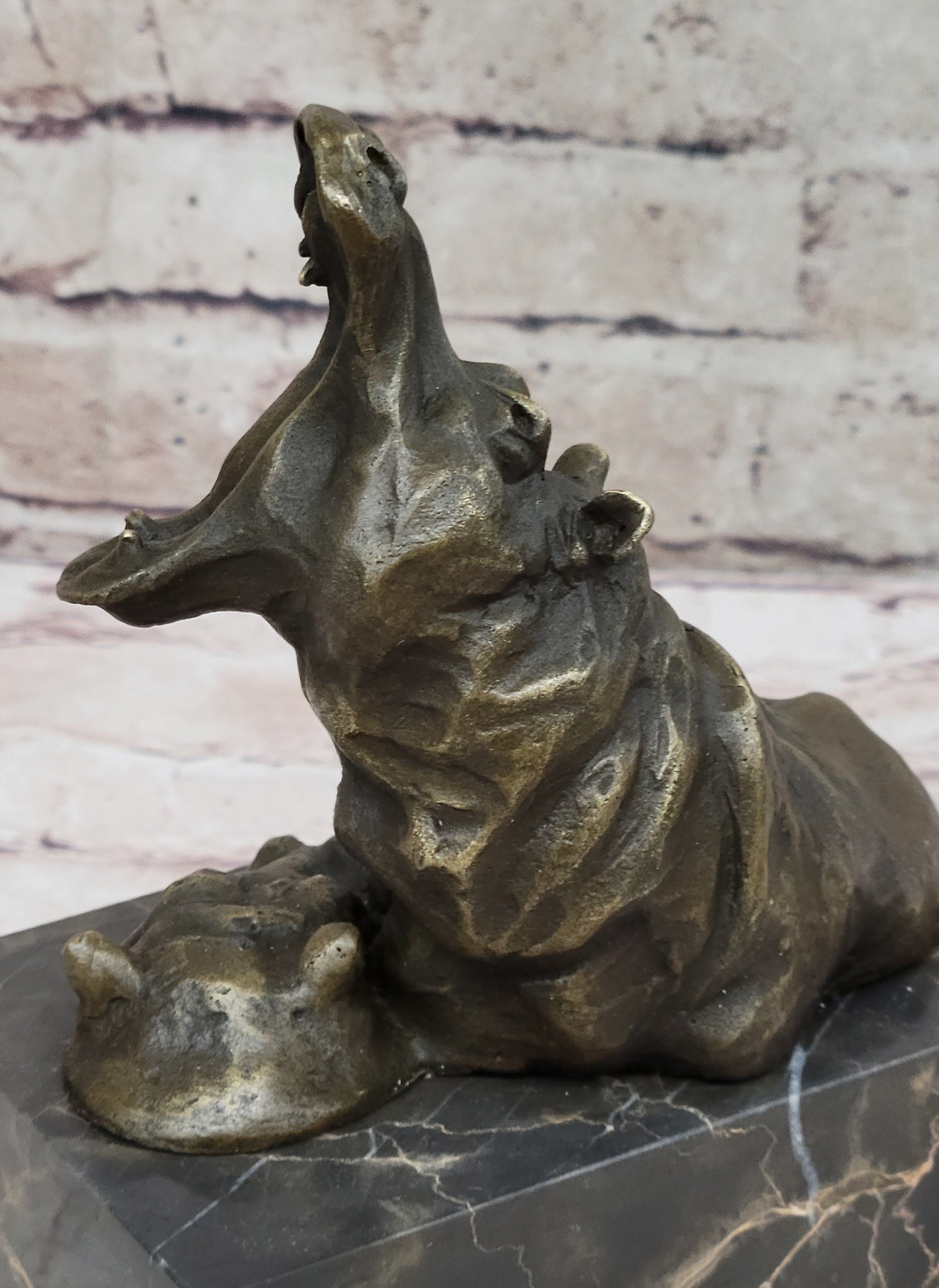 Bronze Hippopotamus Miniature Hippo Sculpture 7.5" x 5"