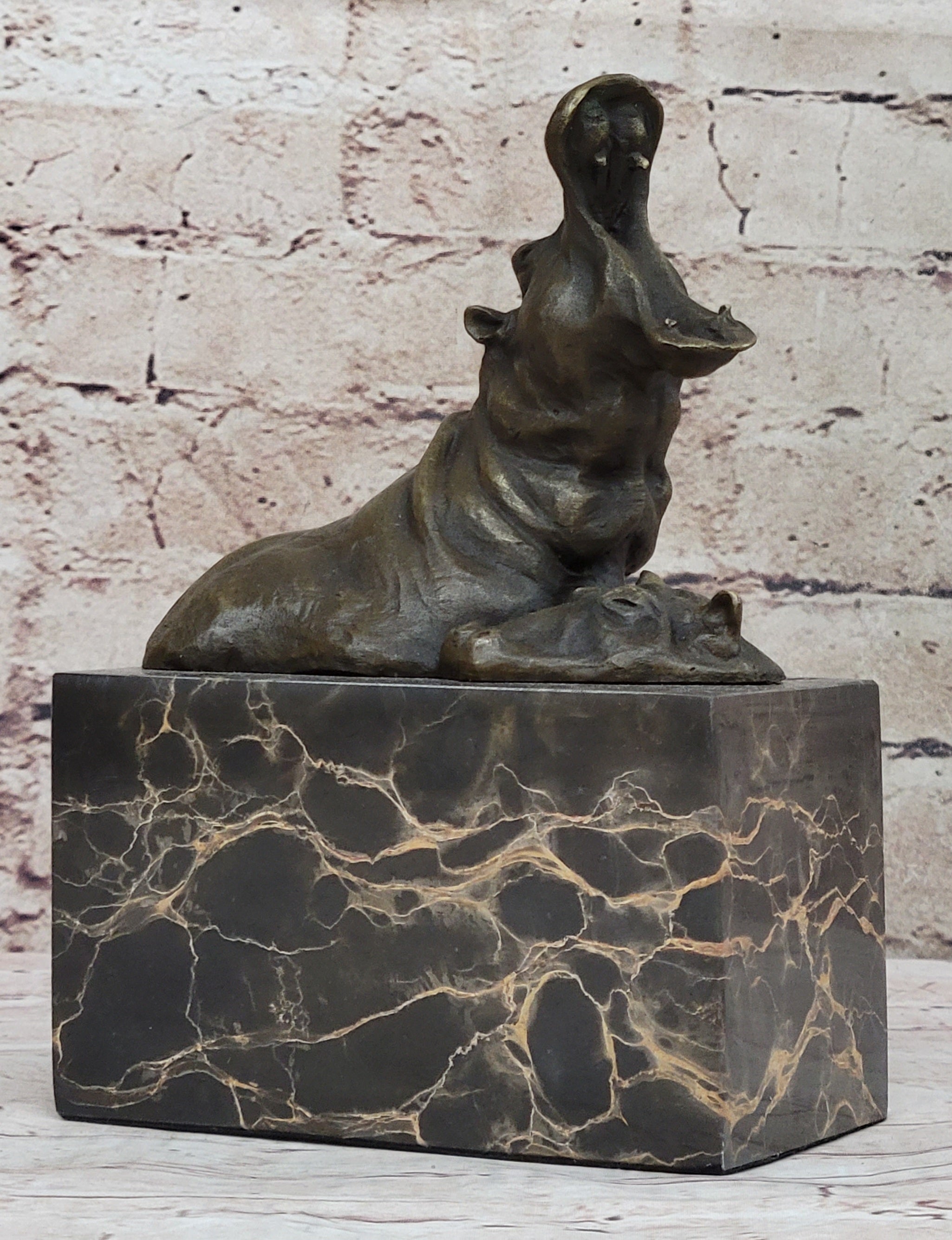 Bronze Hippopotamus Miniature Hippo Sculpture 7.5" x 5"
