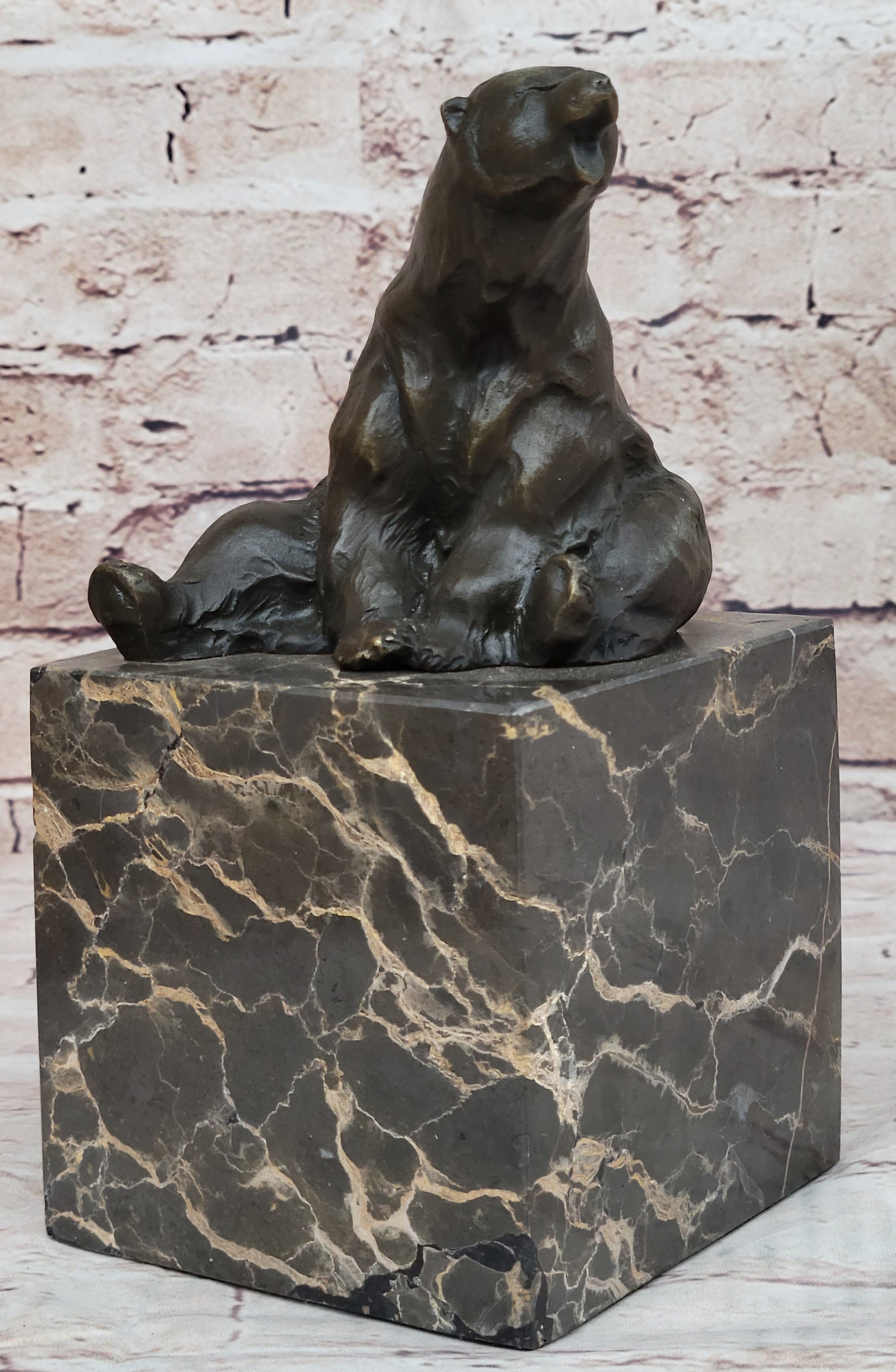 Art Deco Polar Bear Bronze Sculpture Marble Base Hotcast