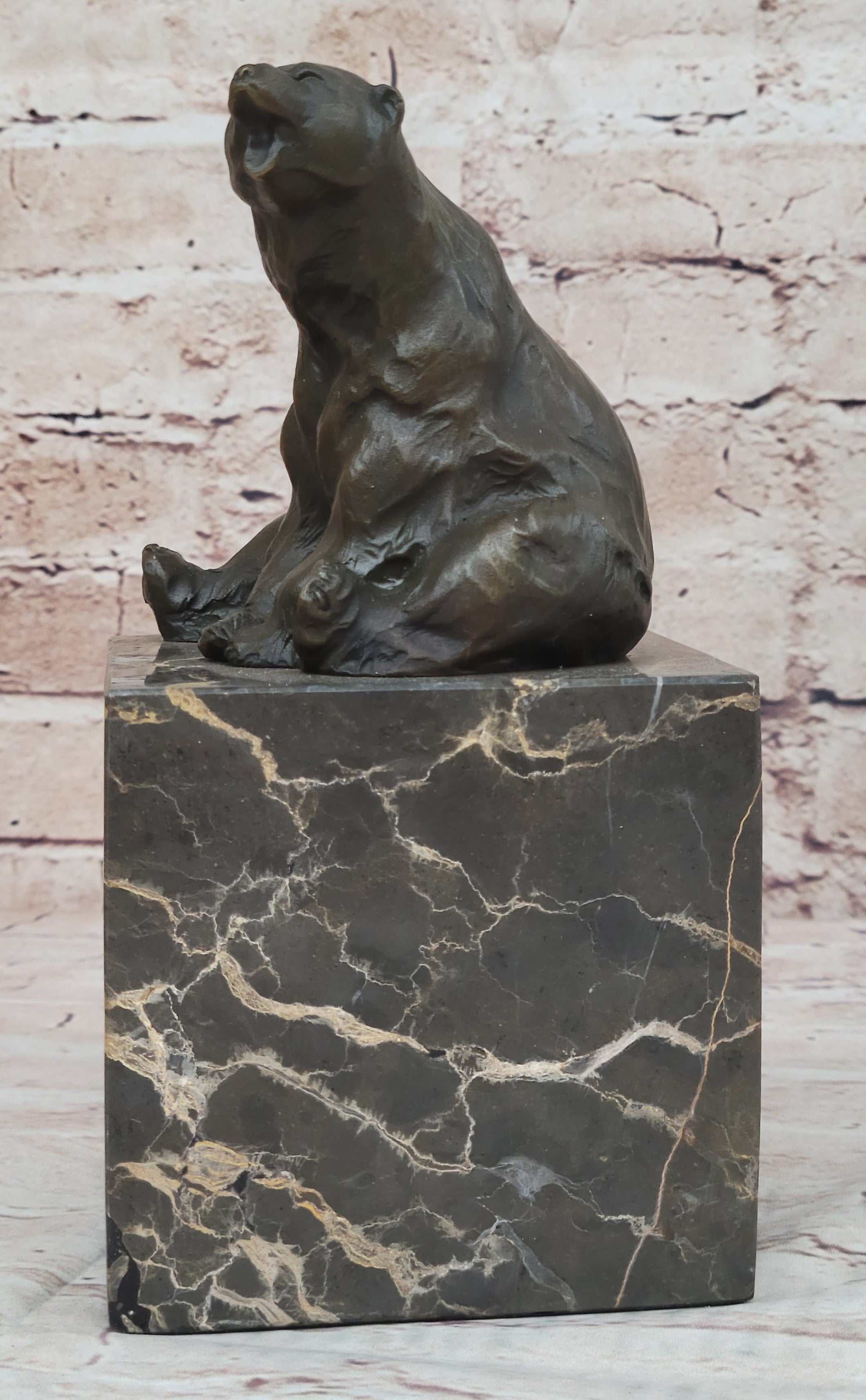 Art Deco Polar Bear Bronze Sculpture Marble Base Hotcast