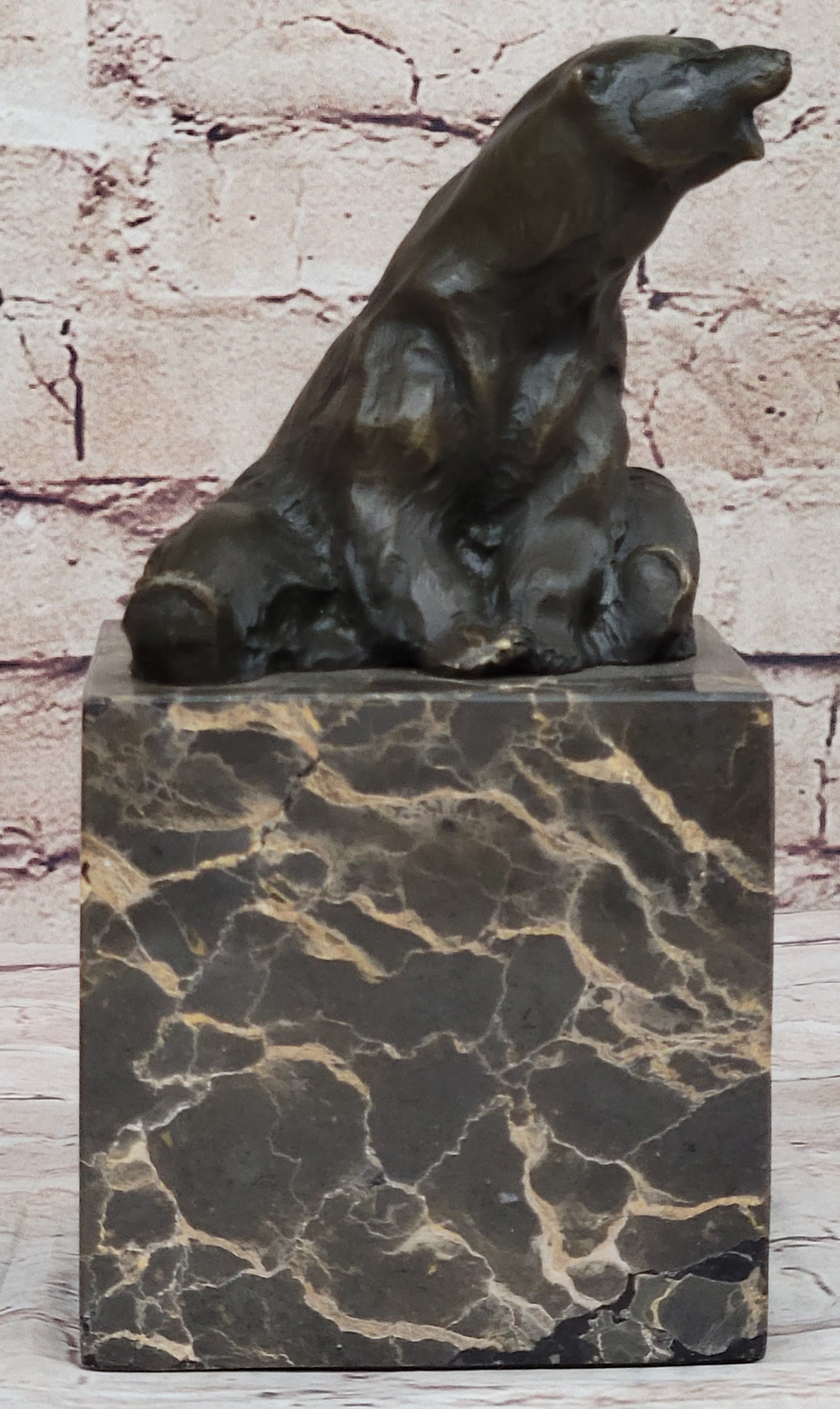 Art Deco Polar Bear Bronze Sculpture Marble Base Hotcast