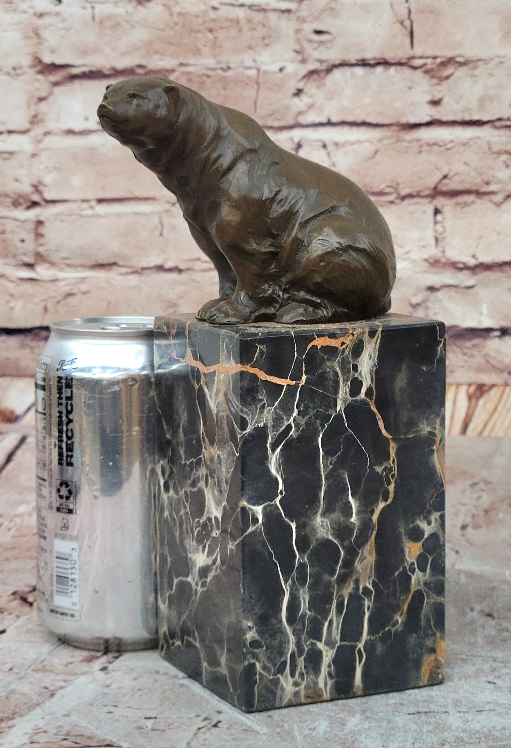 Signed Sitting Polar Bronze Bookend Marble Sculpture