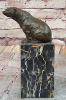 Signed Sitting Polar Bronze Bookend Marble Sculpture