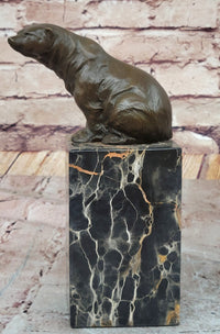Signed Sitting Polar Bronze Bookend Marble Sculpture
