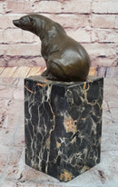 Signed Sitting Polar Bronze Bookend Marble Sculpture