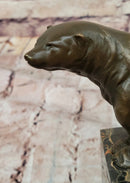 Signed Sitting Polar Bronze Bookend Marble Sculpture