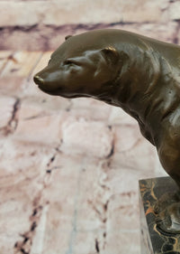 Signed Sitting Polar Bronze Bookend Marble Sculpture