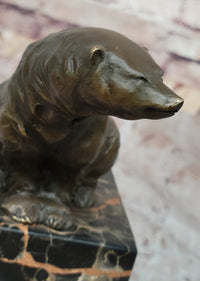 Signed Sitting Polar Bronze Bookend Marble Sculpture