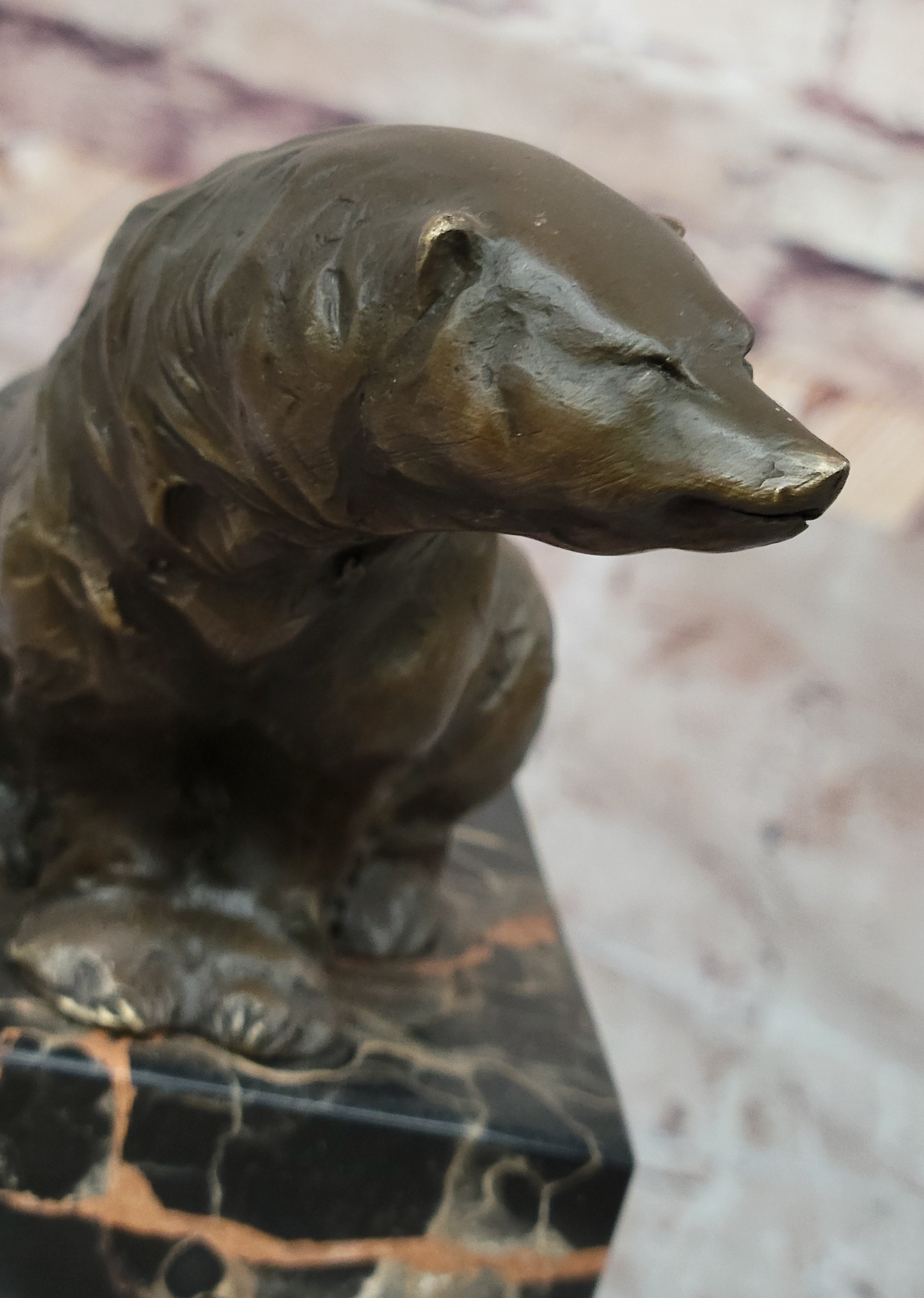 Signed Sitting Polar Bronze Bookend Marble Sculpture
