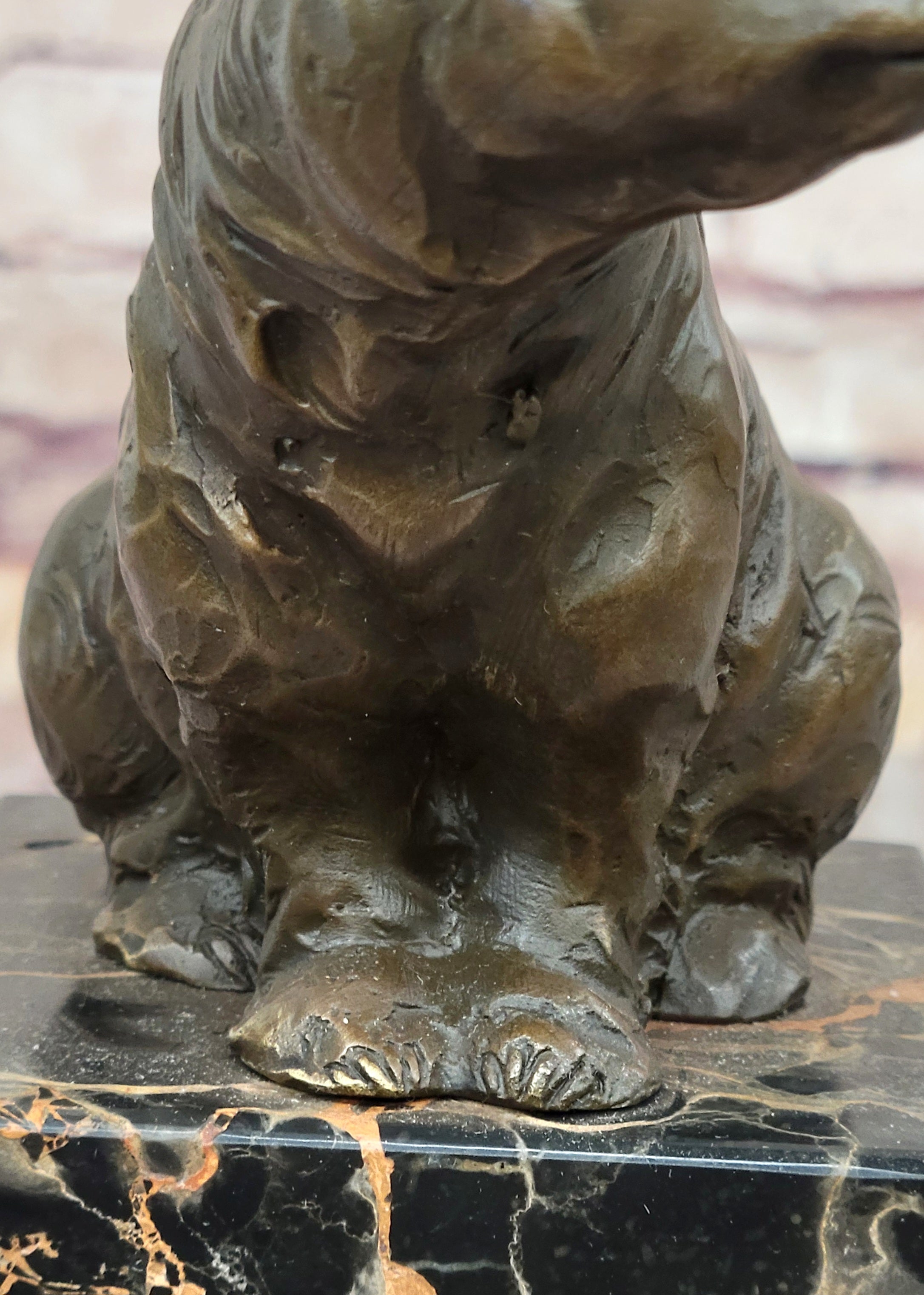 Signed Sitting Polar Bronze Bookend Marble Sculpture