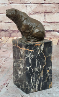 Signed Sitting Polar Bronze Bookend Marble Sculpture