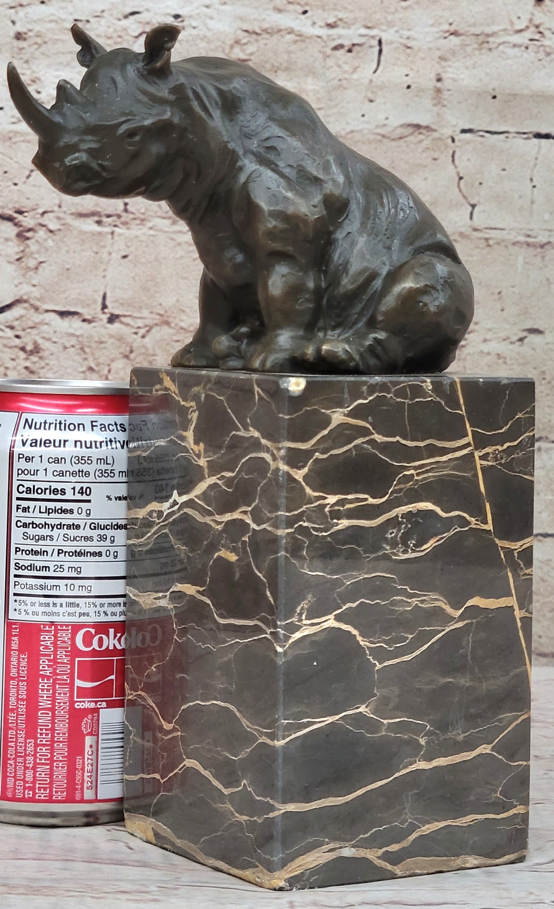 Signed Milo African Rhinoceros Bronze Sculpture on Marble Base