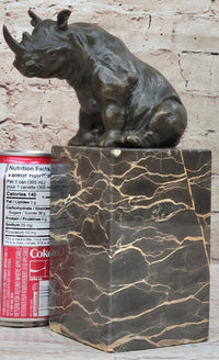 Signed Milo African Rhinoceros Bronze Sculpture on Marble Base