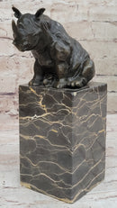Signed Milo African Rhinoceros Bronze Sculpture on Marble Base