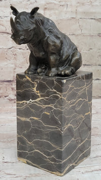 Signed Milo African Rhinoceros Bronze Sculpture on Marble Base