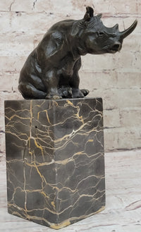 Signed Milo African Rhinoceros Bronze Sculpture on Marble Base