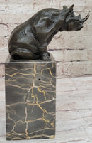 Signed Milo African Rhinoceros Bronze Sculpture on Marble Base