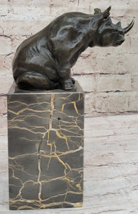 Signed Milo African Rhinoceros Bronze Sculpture on Marble Base