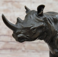 Signed Milo African Rhinoceros Bronze Sculpture on Marble Base