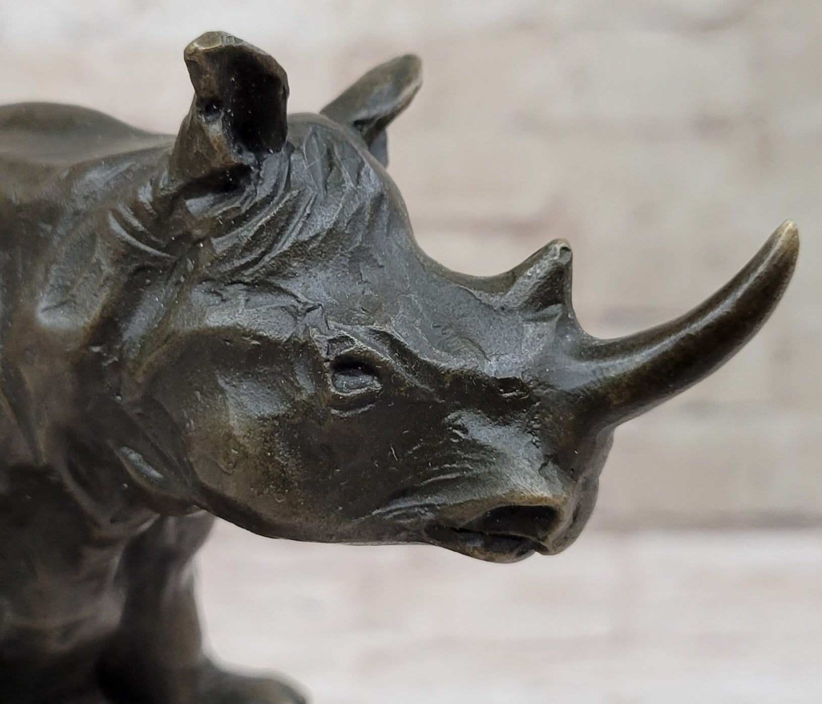 Signed Milo African Rhinoceros Bronze Sculpture on Marble Base