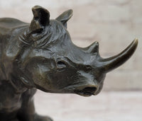 Signed Milo African Rhinoceros Bronze Sculpture on Marble Base