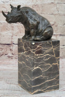 Signed Milo African Rhinoceros Bronze Sculpture on Marble Base