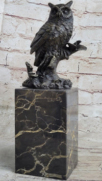 Hot Cast Bronze Owl Bird on Perch Sculpture Marble Base