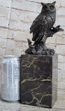 Hot Cast Bronze Owl Bird on Perch Sculpture Marble Base