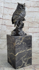 Hot Cast Bronze Owl Bird on Perch Sculpture Marble Base