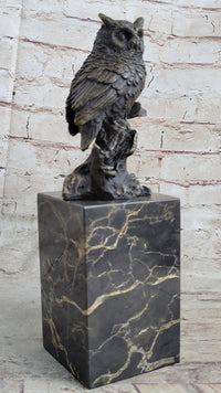Hot Cast Bronze Owl Bird on Perch Sculpture Marble Base