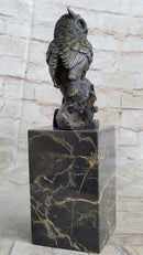 Hot Cast Bronze Owl Bird on Perch Sculpture Marble Base
