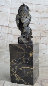 Hot Cast Bronze Owl Bird on Perch Sculpture Marble Base