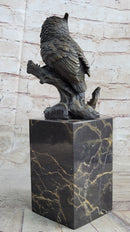 Hot Cast Bronze Owl Bird on Perch Sculpture Marble Base