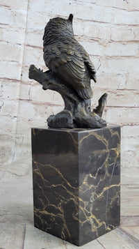 Hot Cast Bronze Owl Bird on Perch Sculpture Marble Base