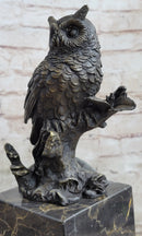 Hot Cast Bronze Owl Bird on Perch Sculpture Marble Base