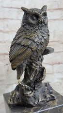 Hot Cast Bronze Owl Bird on Perch Sculpture Marble Base