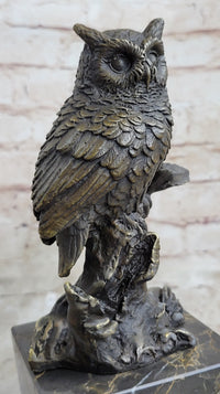 Hot Cast Bronze Owl Bird on Perch Sculpture Marble Base