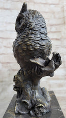 Hot Cast Bronze Owl Bird on Perch Sculpture Marble Base