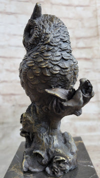 Hot Cast Bronze Owl Bird on Perch Sculpture Marble Base
